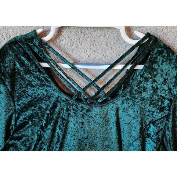 Vtg Brett Alixander Long Sleeve Strappy Back Maxi Dress Green Crushed Velvet 18 - Picture 12 of 13